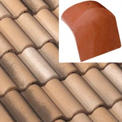 BMI Monier Tuiles Ecusson De Fin En Béton Pour Tuile De Rive Ronde Plein Ciel - Dune Sable - 15 X 11.5 Cm